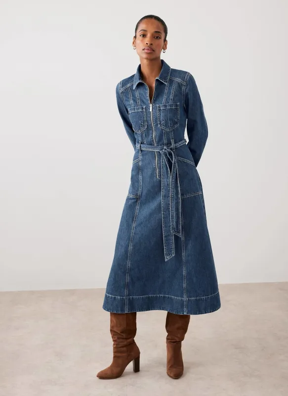Indigo Denim Belted Midi Shirt Dress sold by Mint Velvet