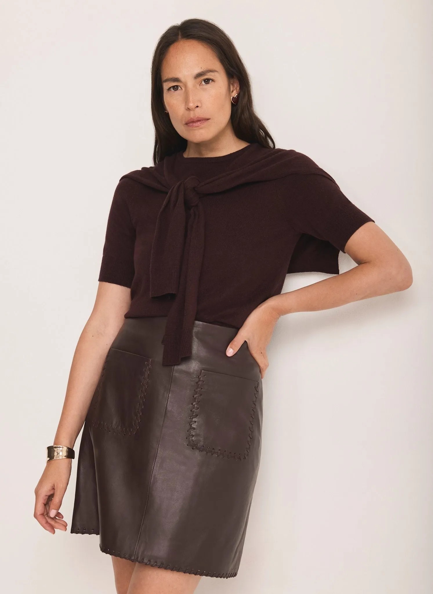 Burgundy Leather Mini Skirt sold by Mint Velvet product image thumbnail 2