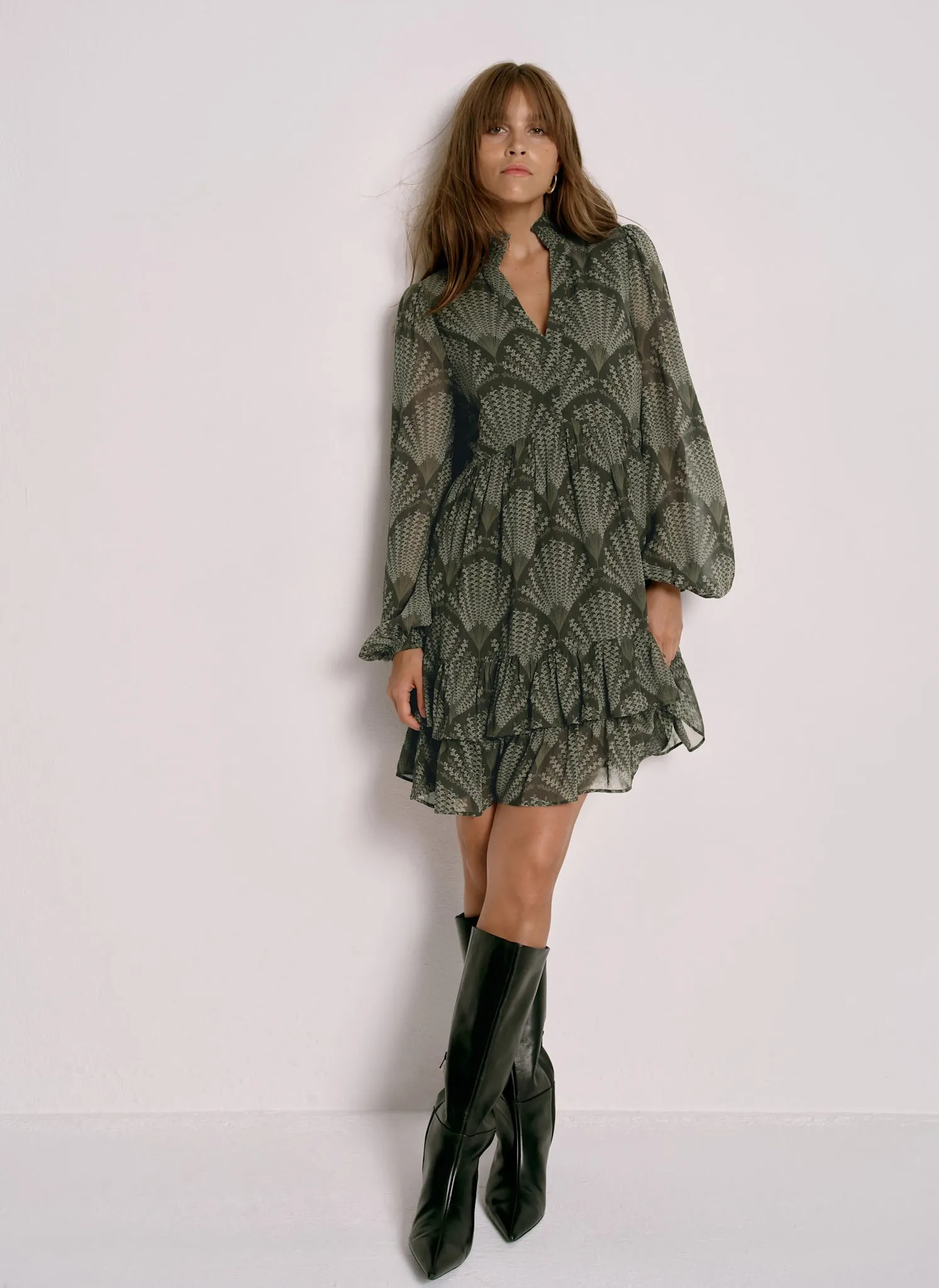 Khaki Printed Long Sleeve Mini Dress sold by Mint Velvet product image thumbnail 3