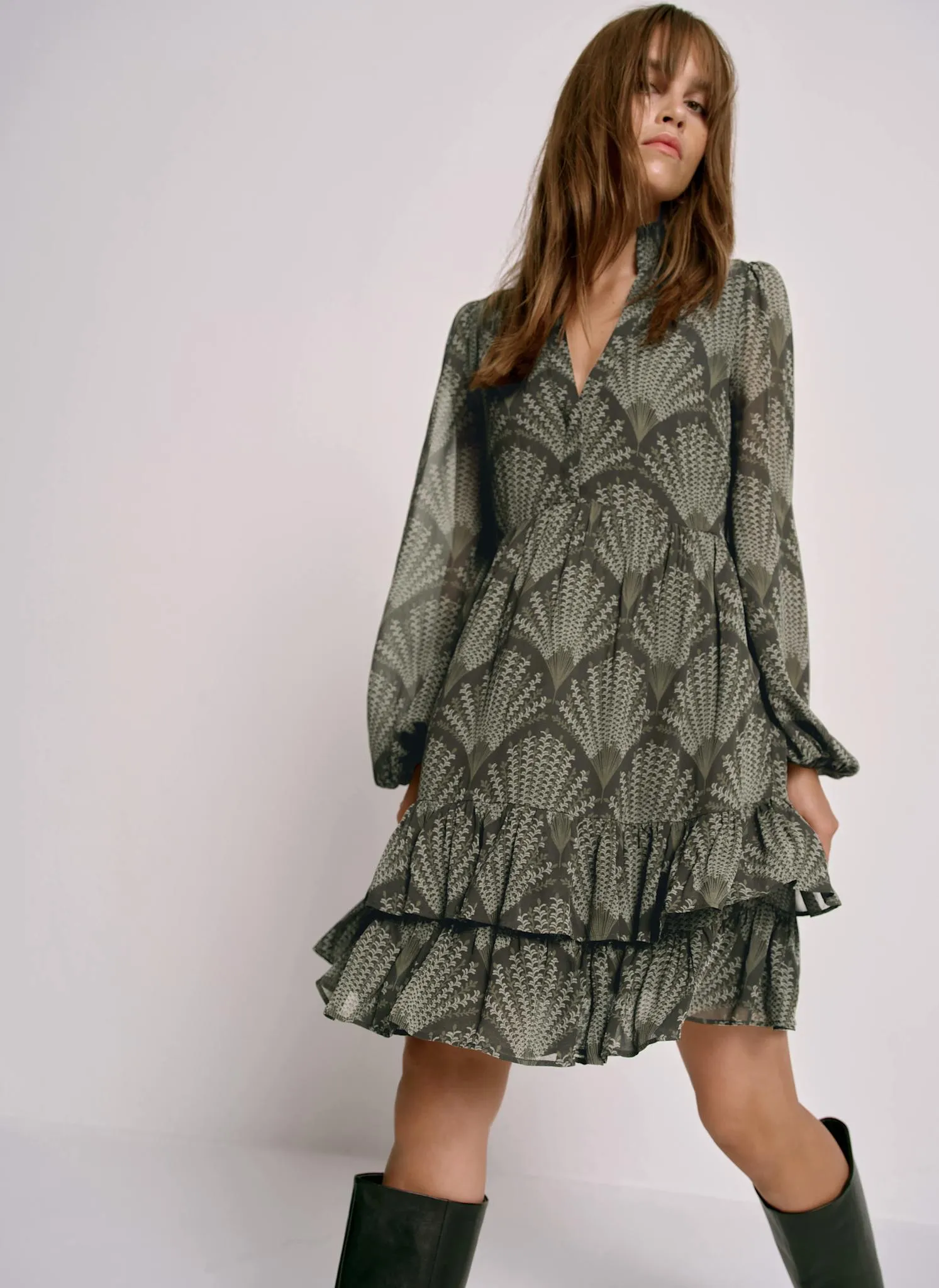 Khaki Printed Long Sleeve Mini Dress sold by Mint Velvet product image thumbnail 5