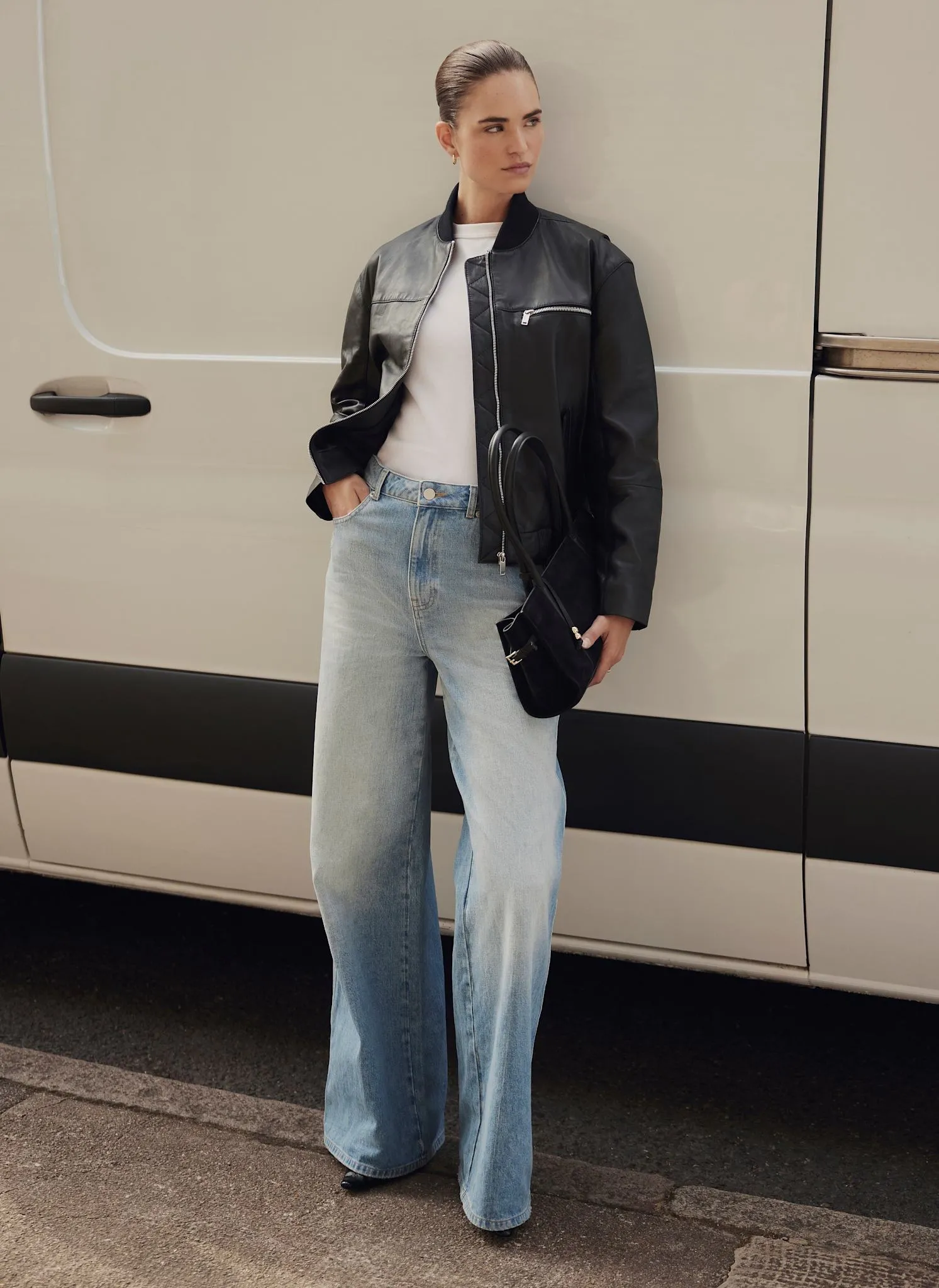 Black Leather Bomber Jacket sold by Mint Velvet