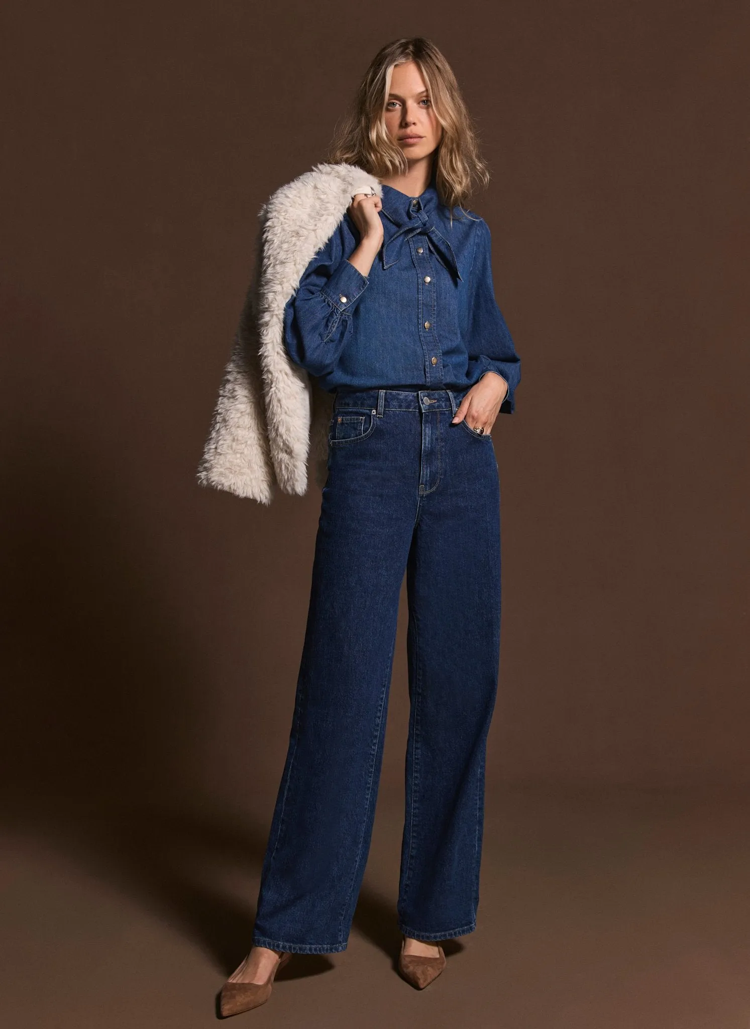 Indigo Tie Neck Denim Shirt sold by Mint Velvet product image thumbnail 2