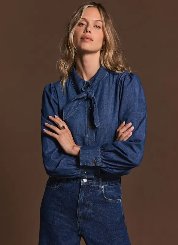 Indigo Tie Neck Denim Shirt sold by Mint Velvet