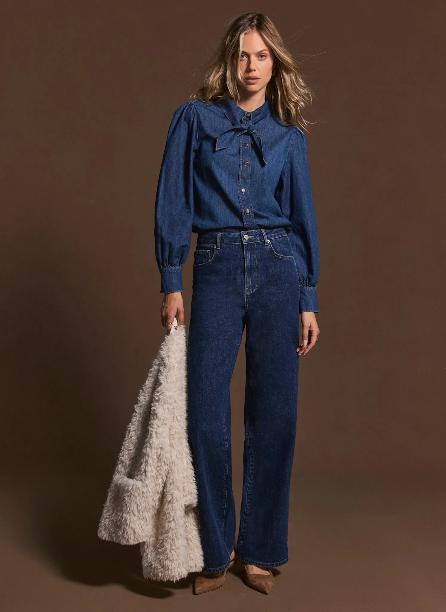 Indigo Tie Neck Denim Shirt sold by Mint Velvet product image thumbnail 4