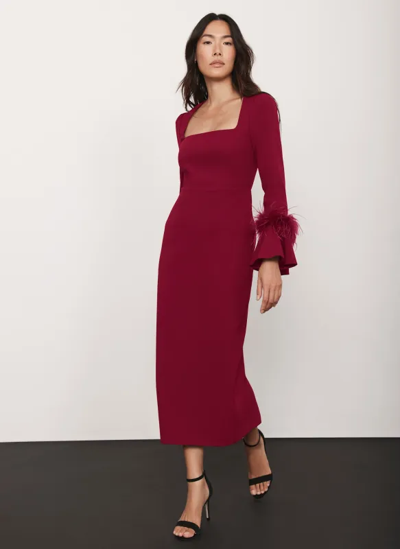 Red Feather Trim Midi Dress sold by Mint Velvet