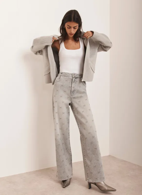 Grey Bow Embellished Wide Jeans sold by Mint Velvet