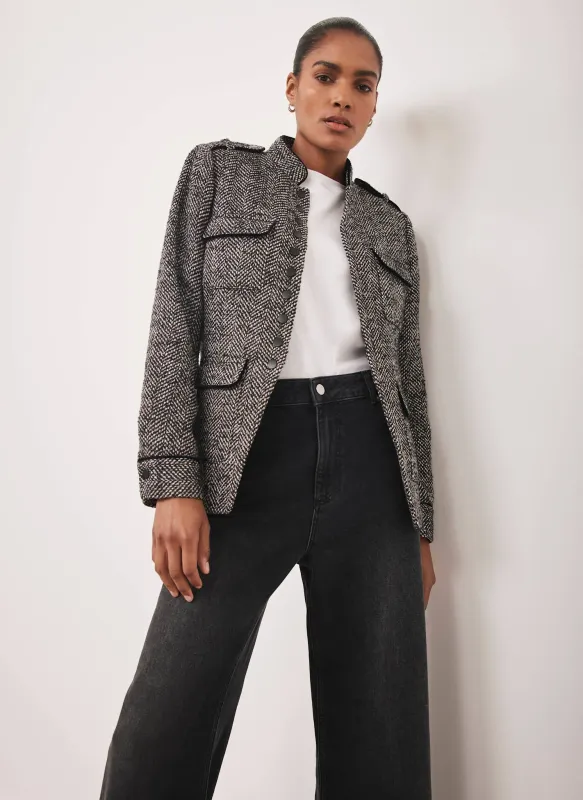 Black Textured Military Jacket sold by Mint Velvet