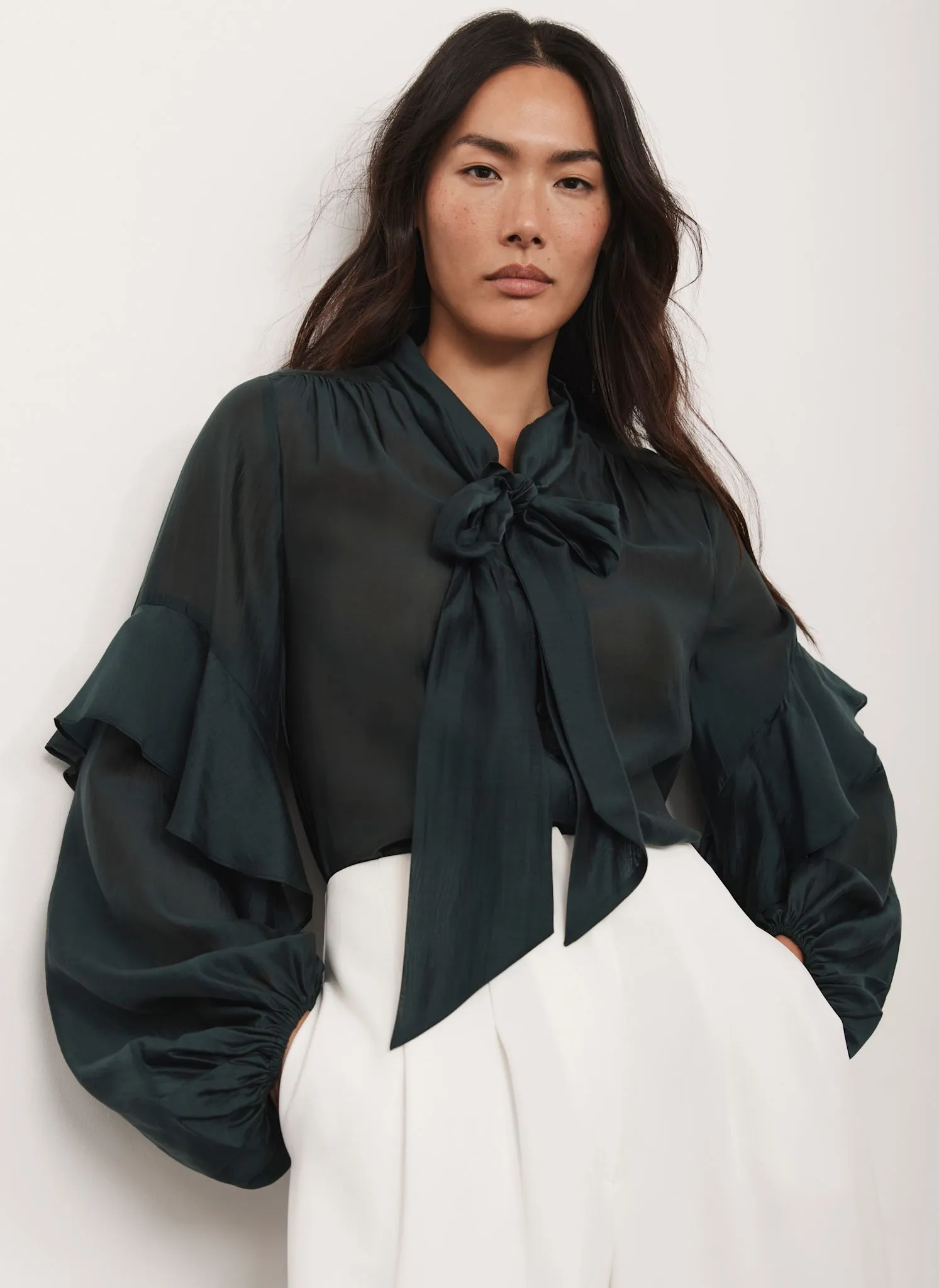 Green Pussy Bow Ruffle Blouse sold by Mint Velvet product image thumbnail 3