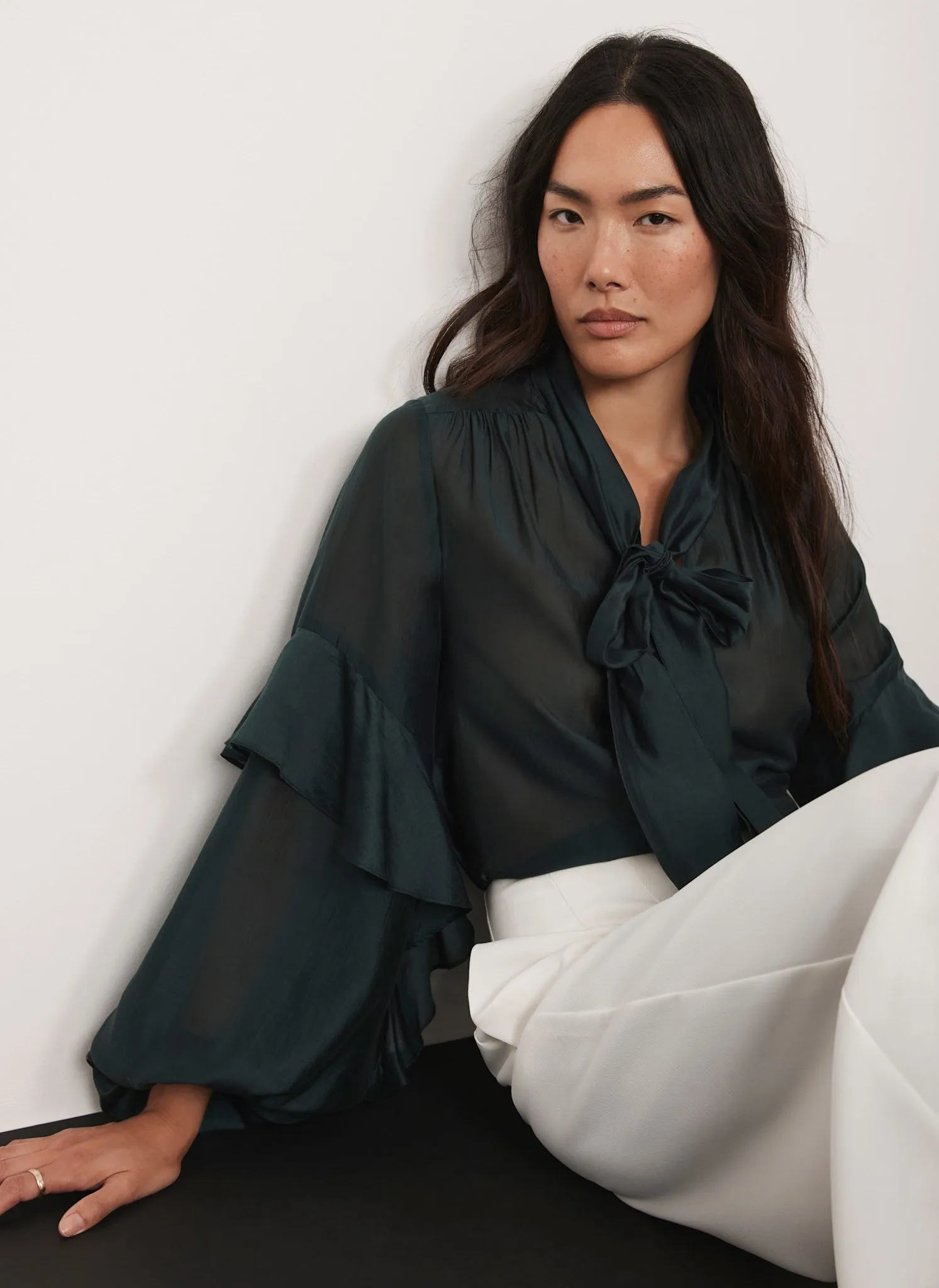 Green Pussy Bow Ruffle Blouse sold by Mint Velvet product image thumbnail 2