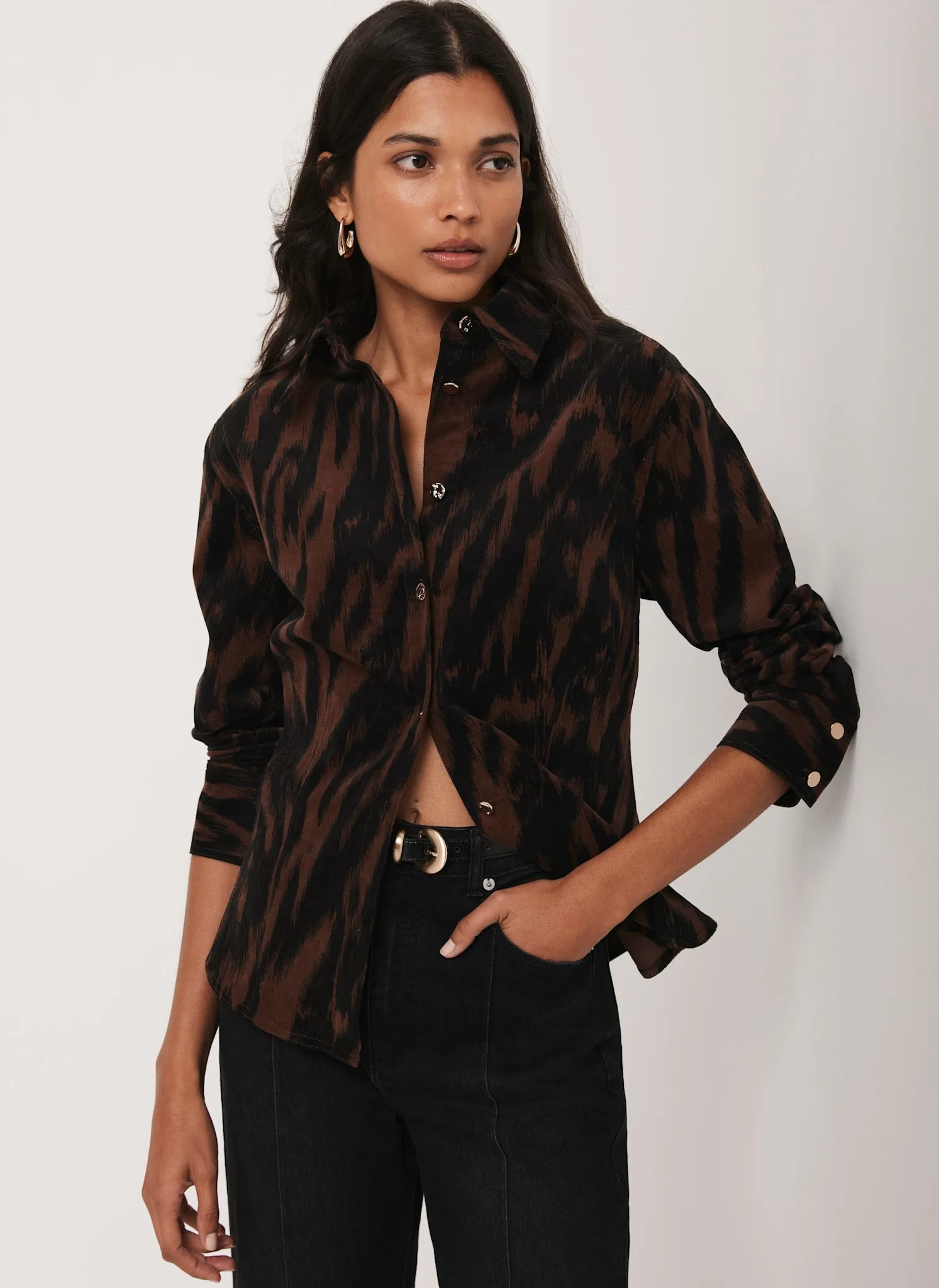 Brown Zebra Print Corduroy Shirt sold by Mint Velvet