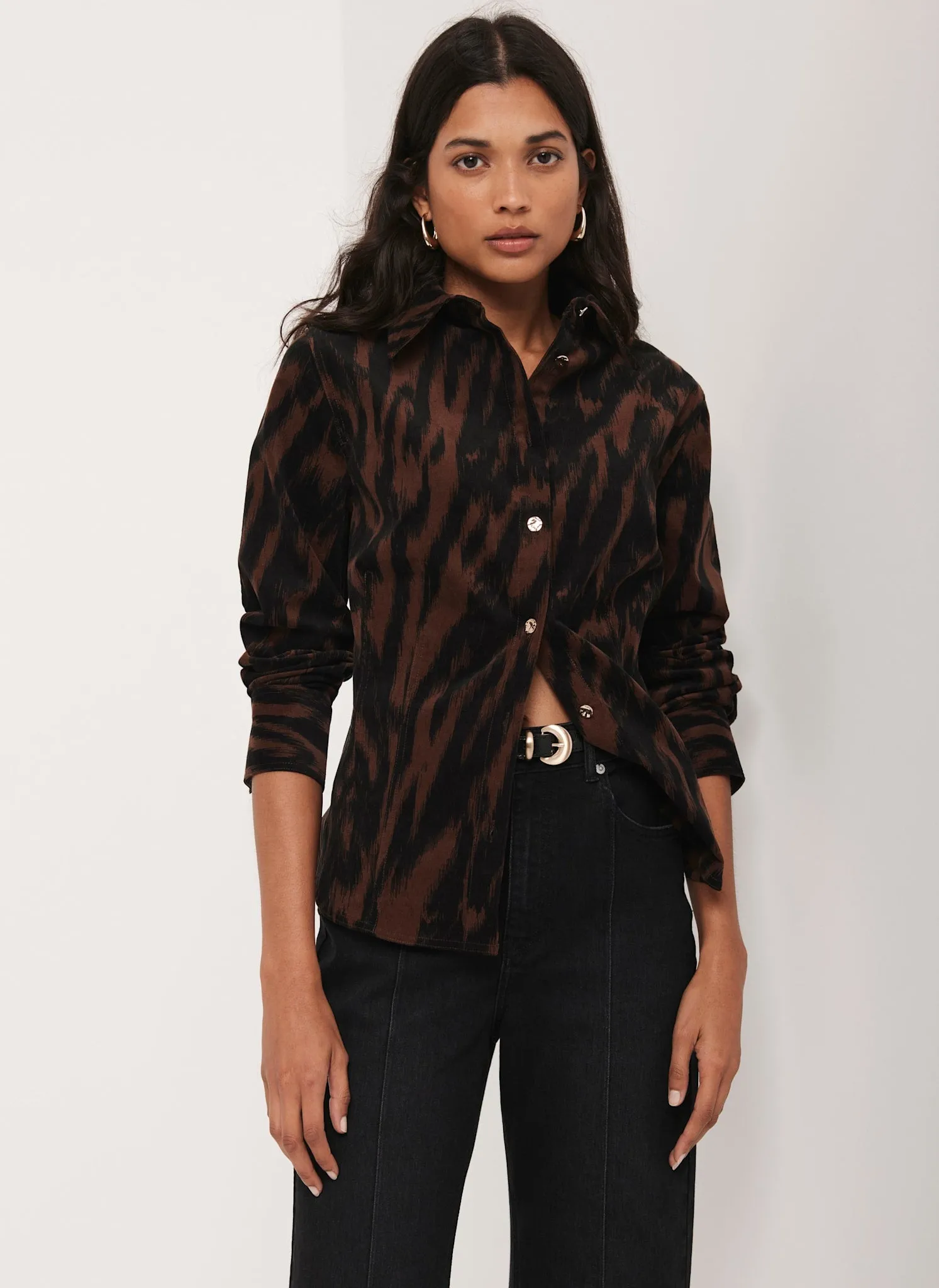 Brown Zebra Print Corduroy Shirt sold by Mint Velvet product image thumbnail 2