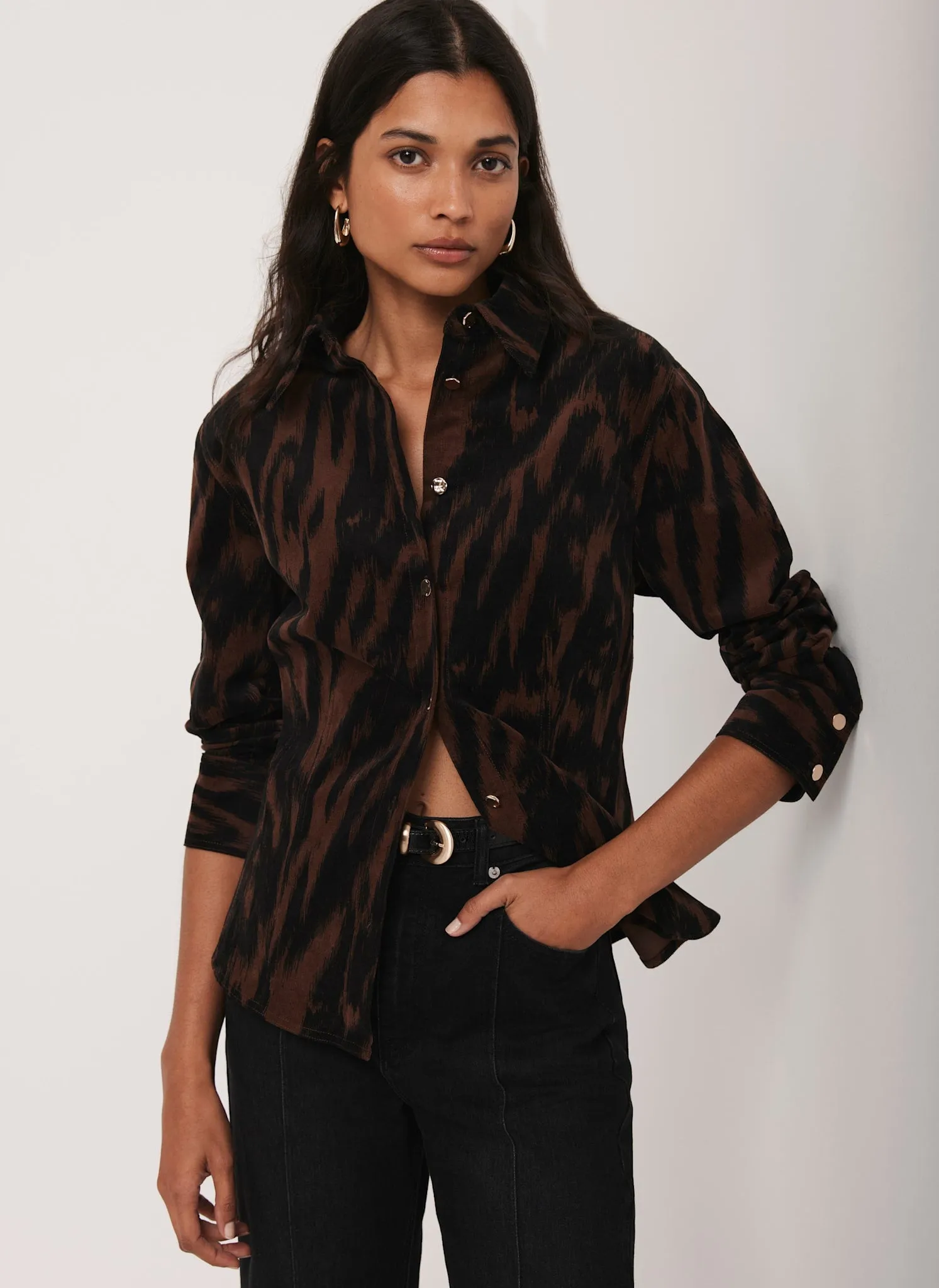 Brown Zebra Print Corduroy Shirt sold by Mint Velvet product image thumbnail 3