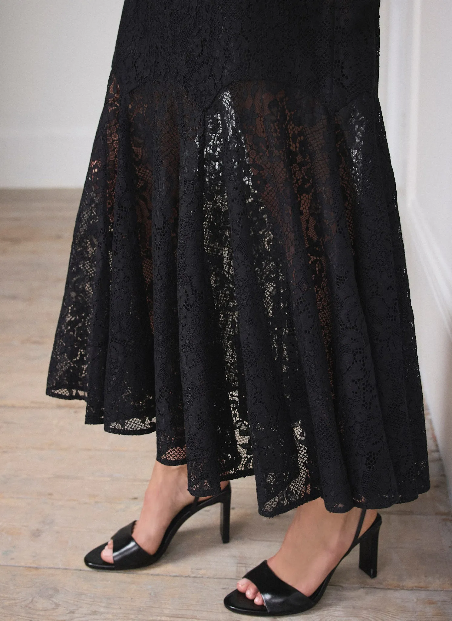 Black Lace Fluted Sheer Midi Skirt sold by Mint Velvet product image thumbnail 4