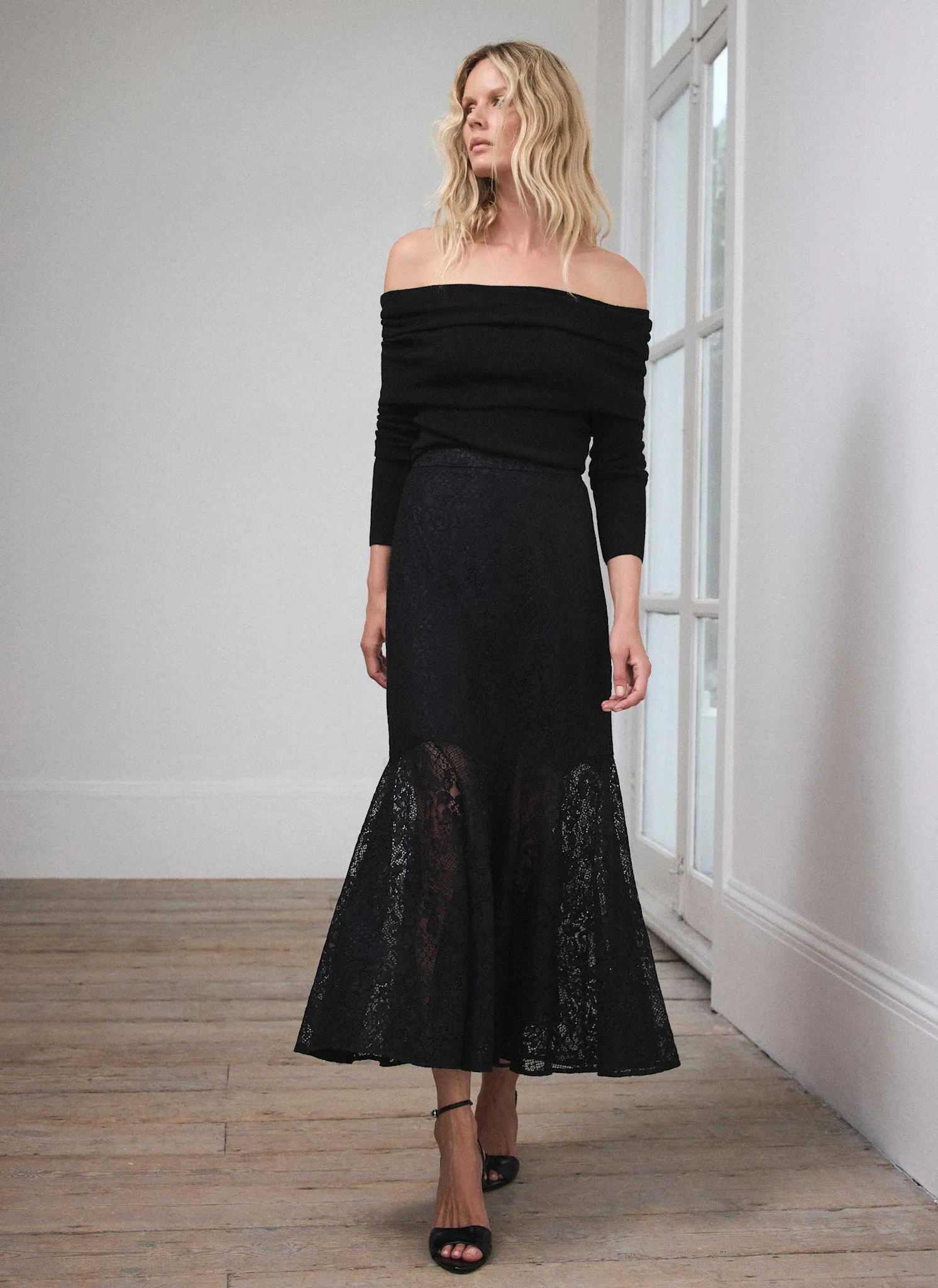 Black Lace Fluted Sheer Midi Skirt sold by Mint Velvet product image thumbnail 2