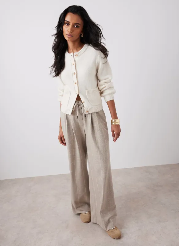 Neutral Checked Tailored Wide Trousers sold by Mint Velvet