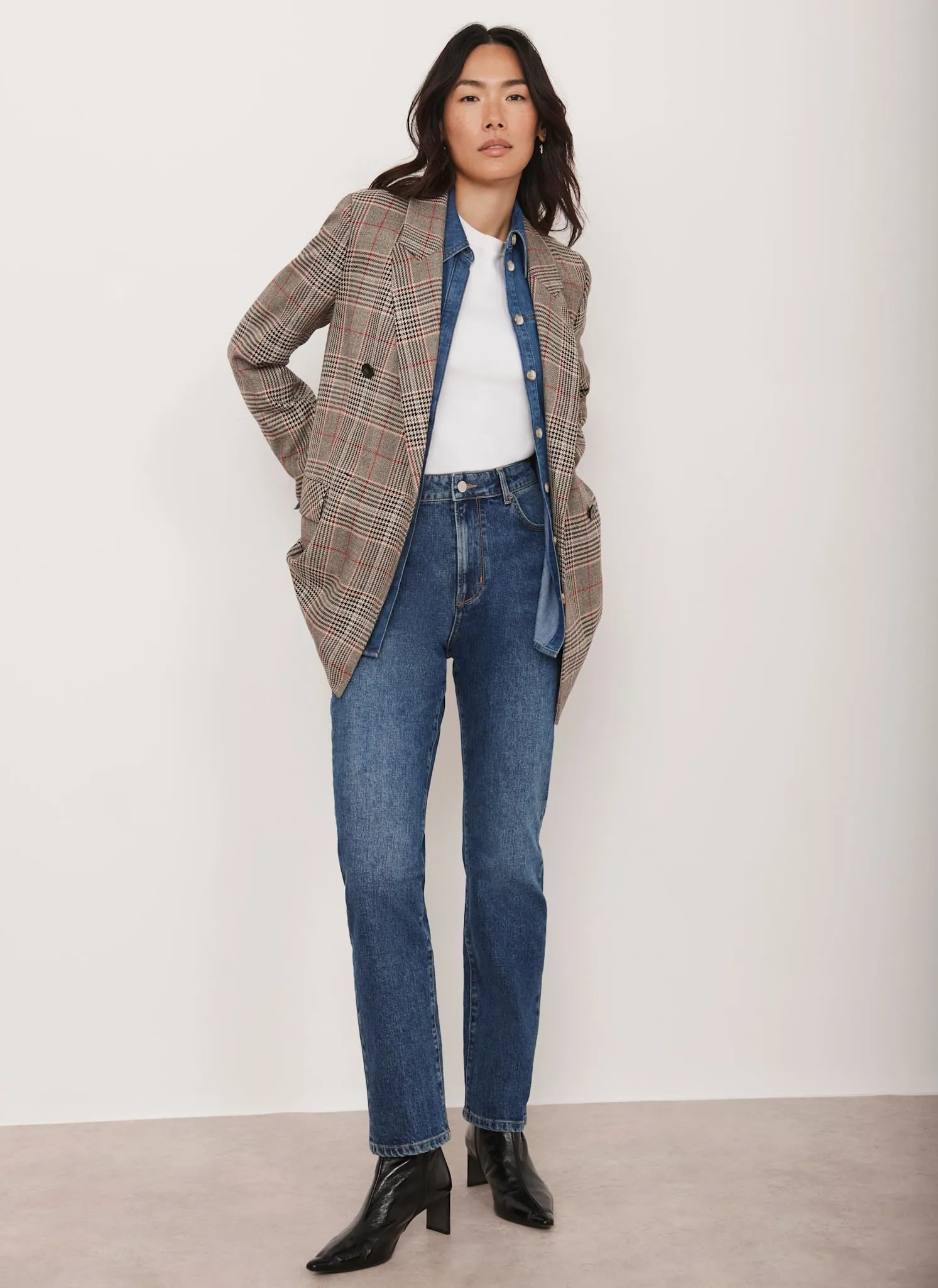 Neutral Checked Double Breasted Blazer sold by Mint Velvet product image thumbnail 4