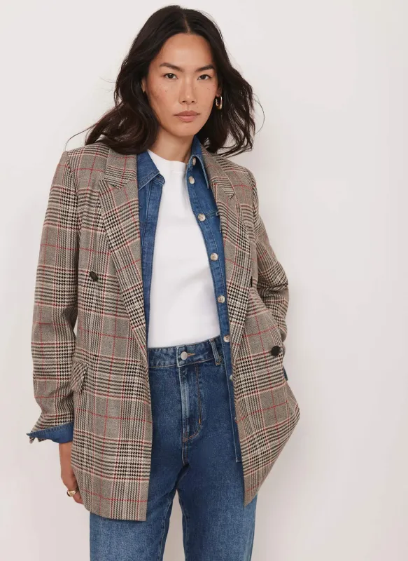Neutral Checked Double Breasted Blazer sold by Mint Velvet