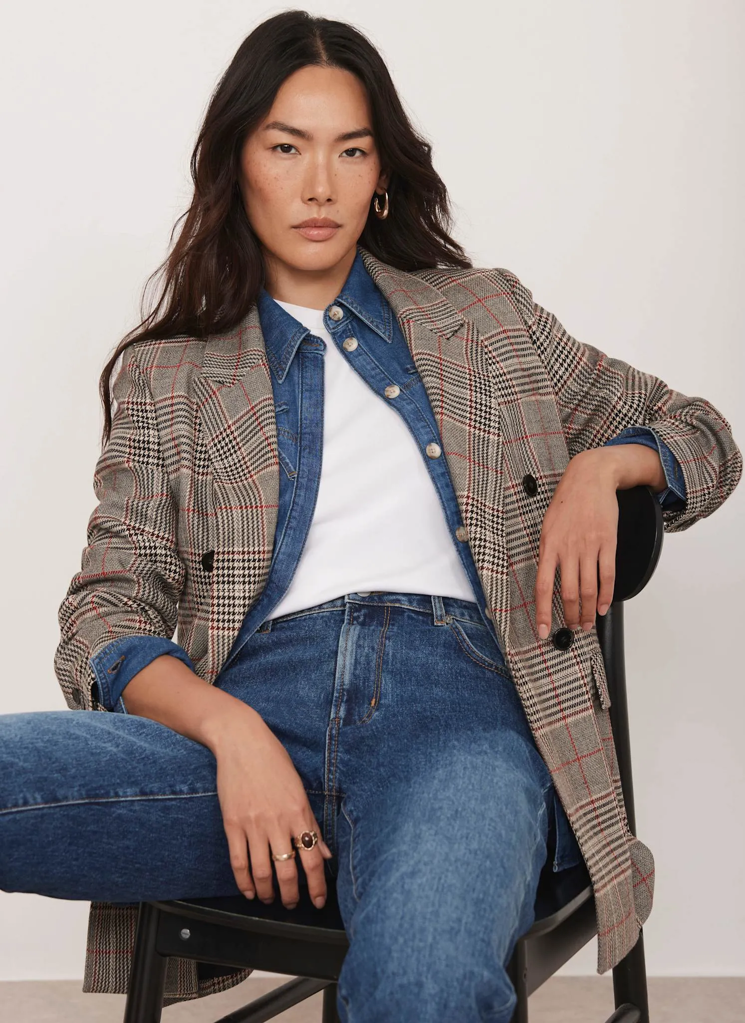 Neutral Checked Double Breasted Blazer sold by Mint Velvet product image thumbnail 5