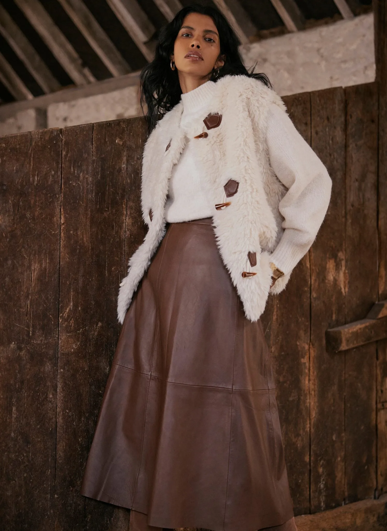 Tan Leather Midi Skirt sold by Mint Velvet