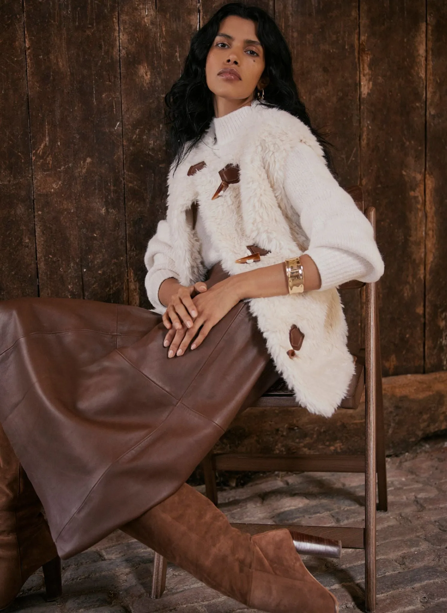 Tan Leather Midi Skirt sold by Mint Velvet product image thumbnail 2