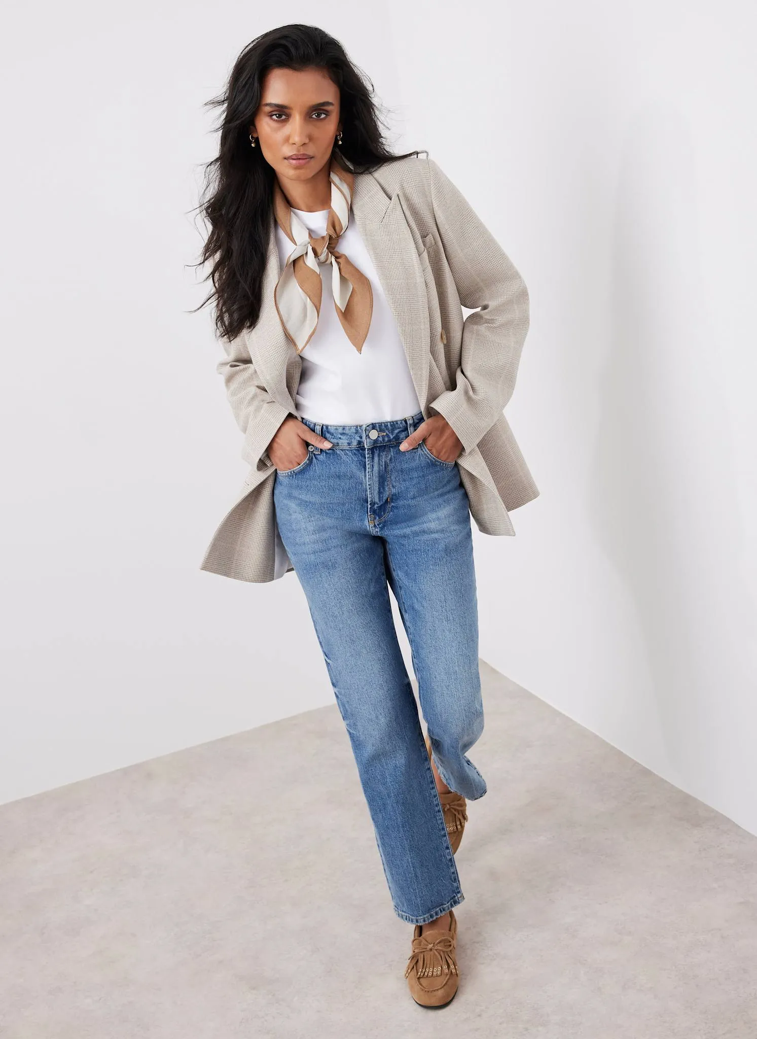 Neutral Checked Double Breasted Blazer sold by Mint Velvet product image thumbnail 2