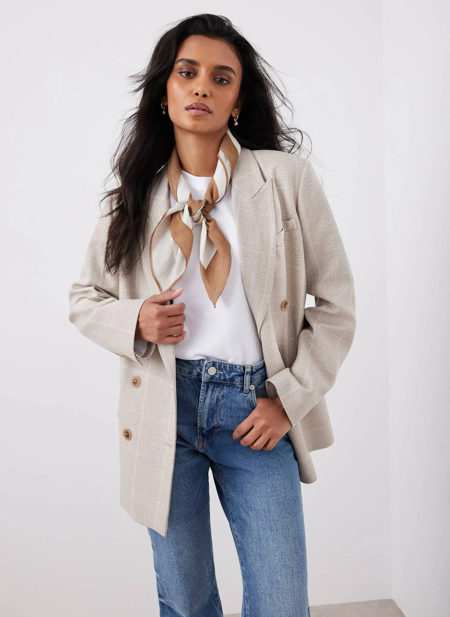 Neutral Checked Double Breasted Blazer sold by Mint Velvet product image thumbnail 5