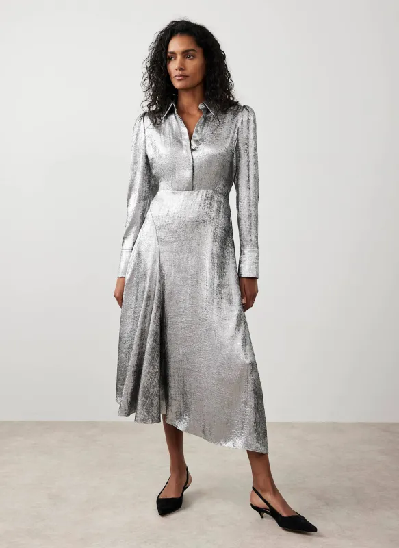 Silver Metallic Midi Shirt Dress sold by Mint Velvet