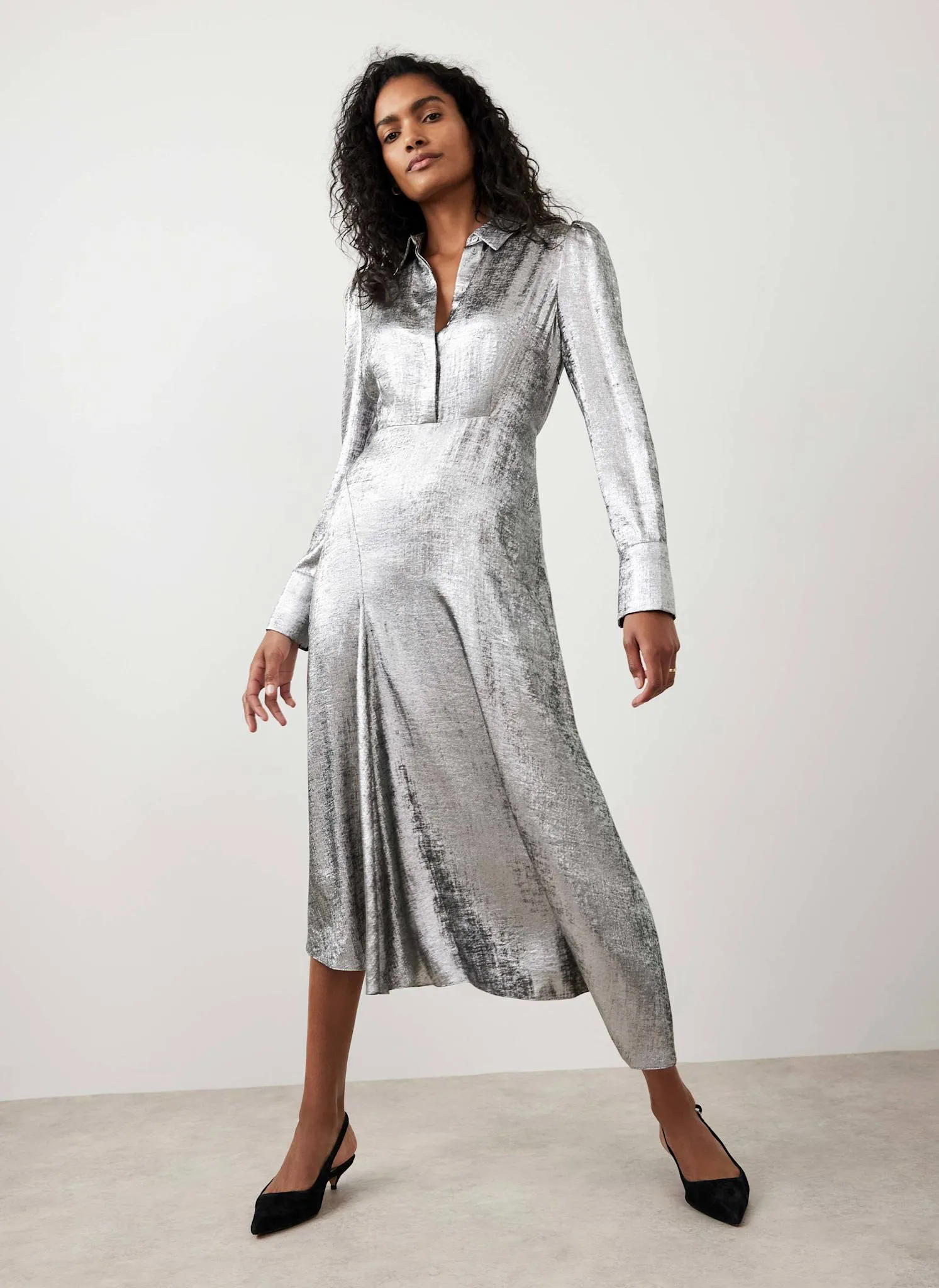 Silver Metallic Midi Shirt Dress sold by Mint Velvet product image thumbnail 2