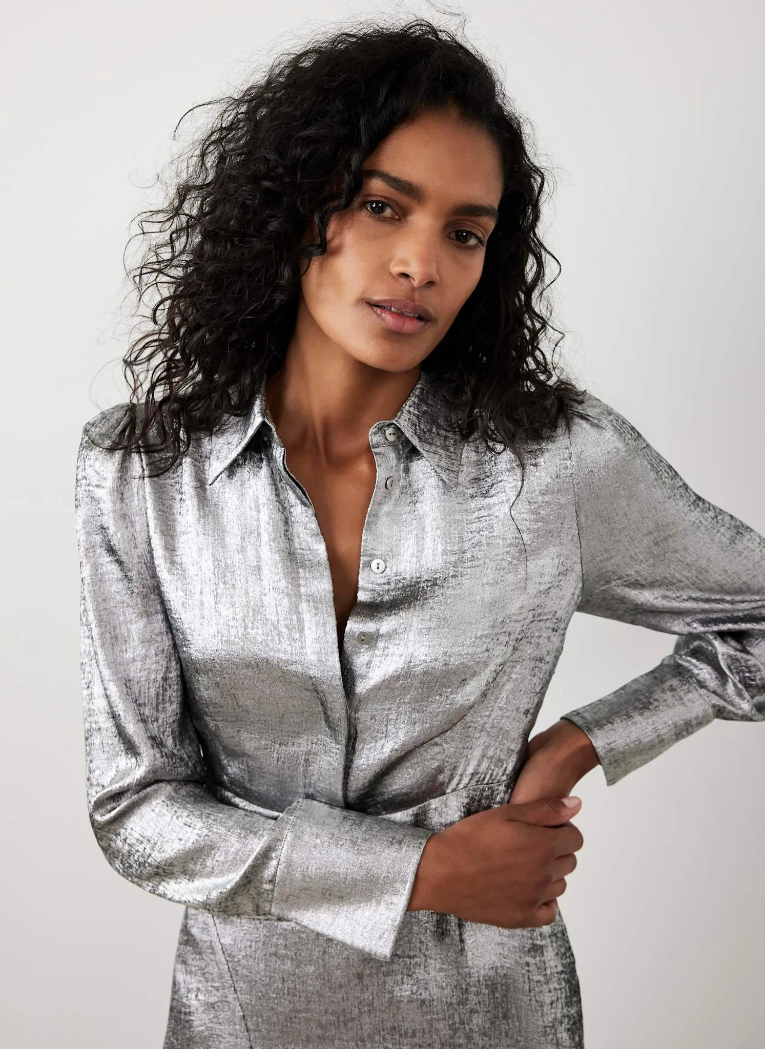 Silver Metallic Midi Shirt Dress sold by Mint Velvet product image thumbnail 3