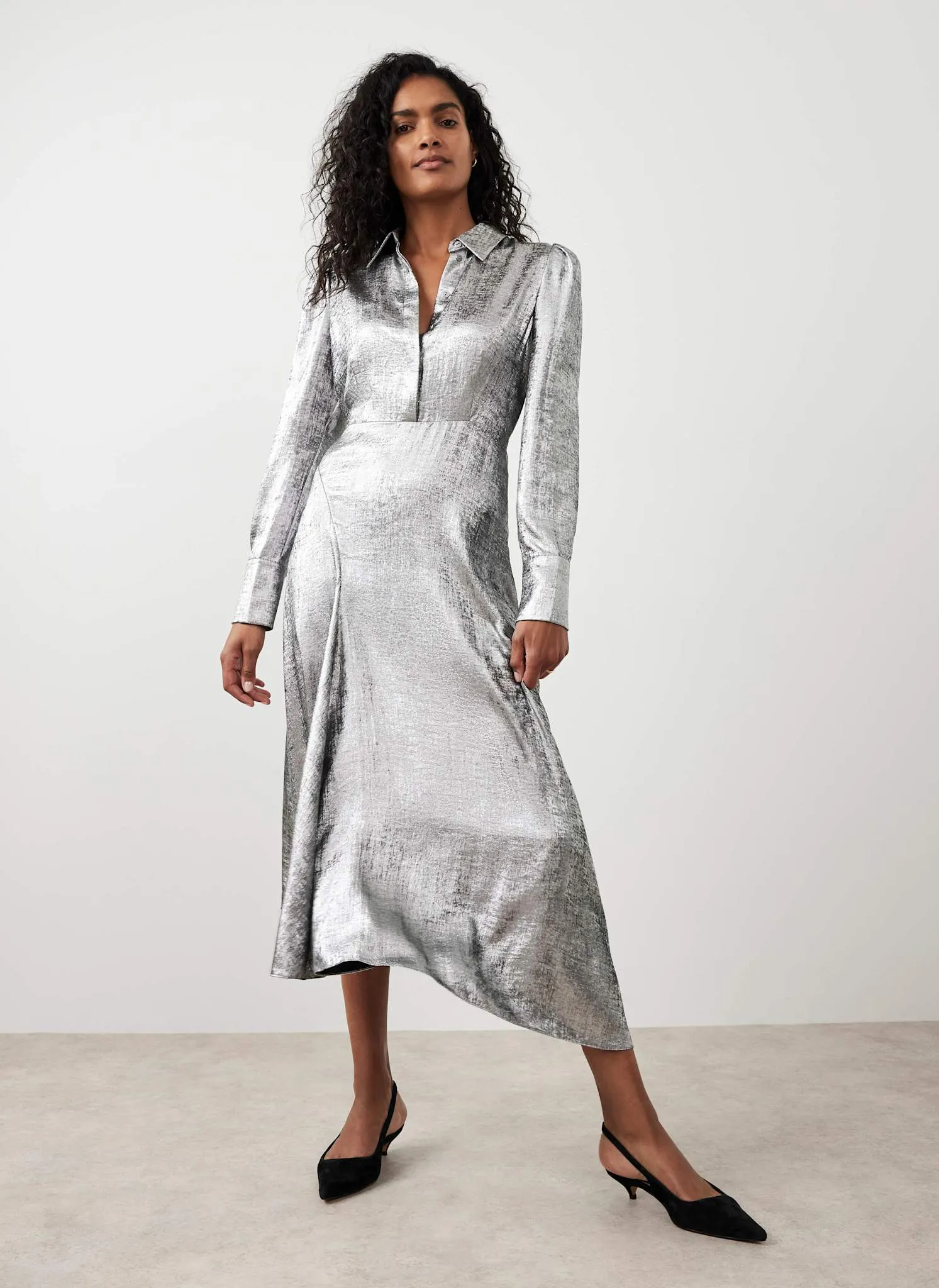 Silver Metallic Midi Shirt Dress sold by Mint Velvet product image thumbnail 4