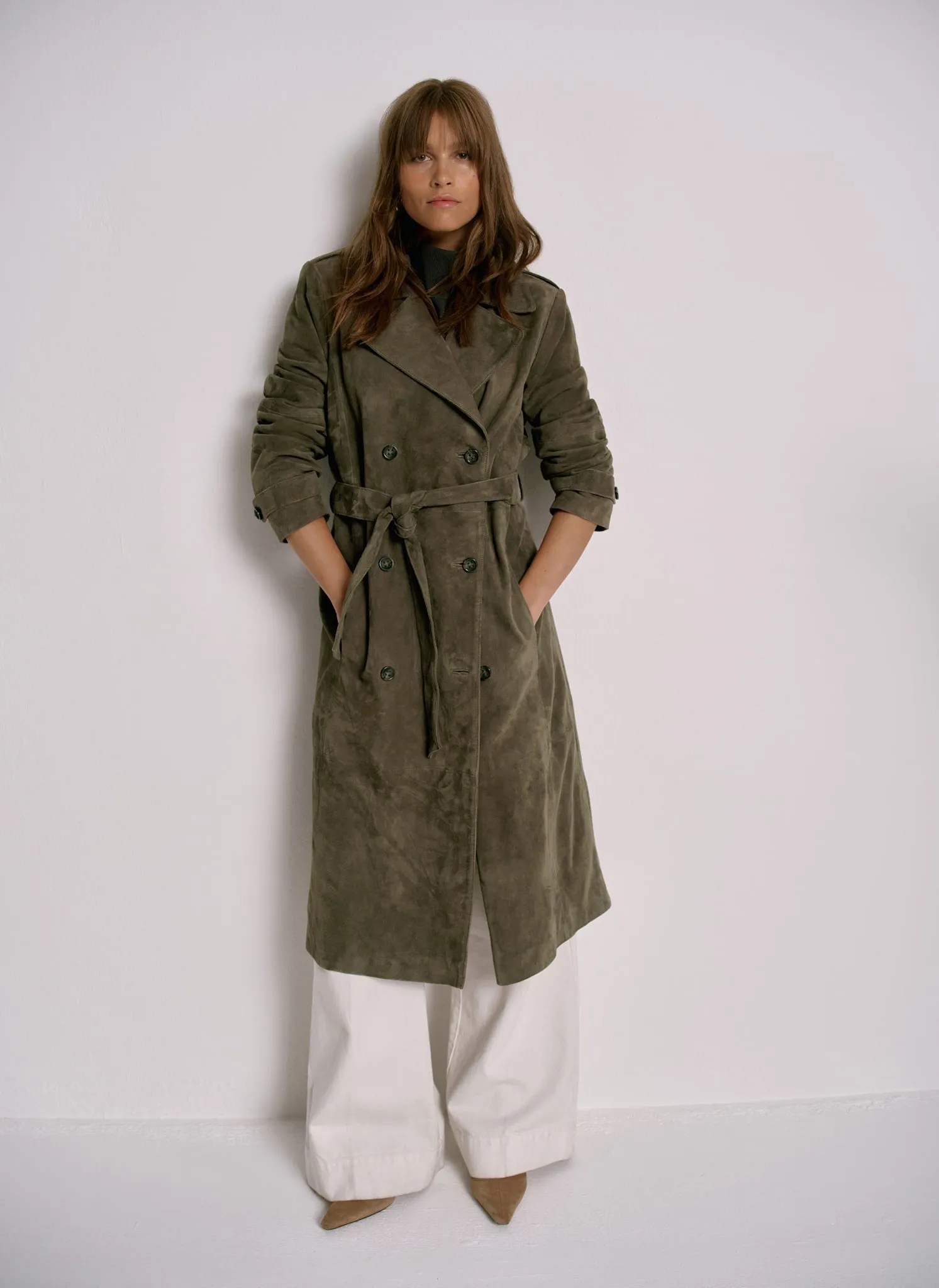 Khaki Suede Trench Coat sold by Mint Velvet