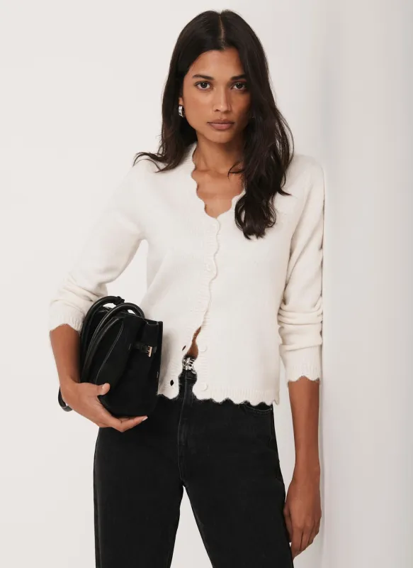 Cream Scallop Trim Cardigan sold by Mint Velvet