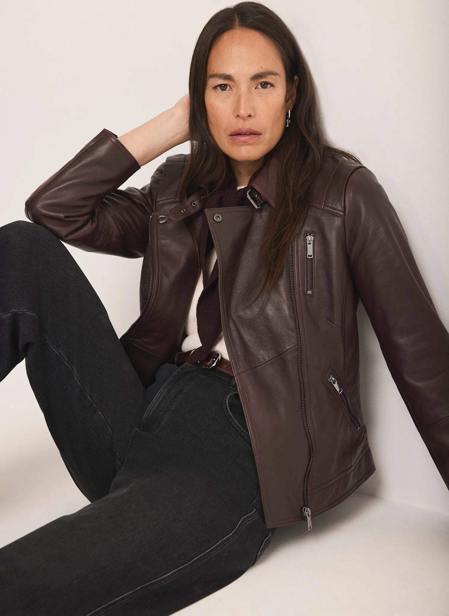 Burgundy Leather Biker Jacket sold by Mint Velvet product image thumbnail 2