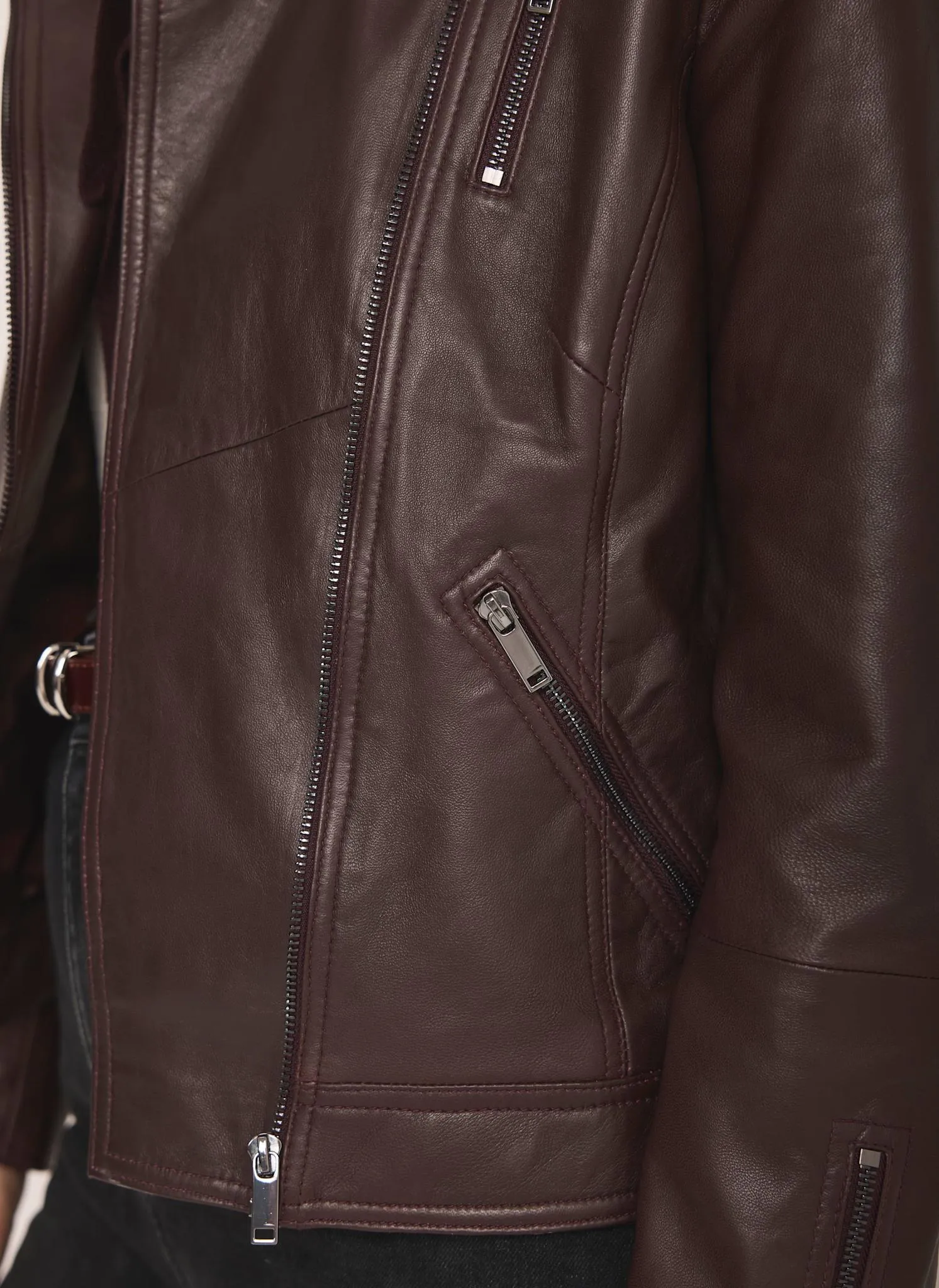 Burgundy Leather Biker Jacket sold by Mint Velvet product image thumbnail 4