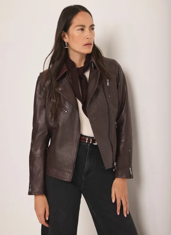 Burgundy Leather Biker Jacket sold by Mint Velvet