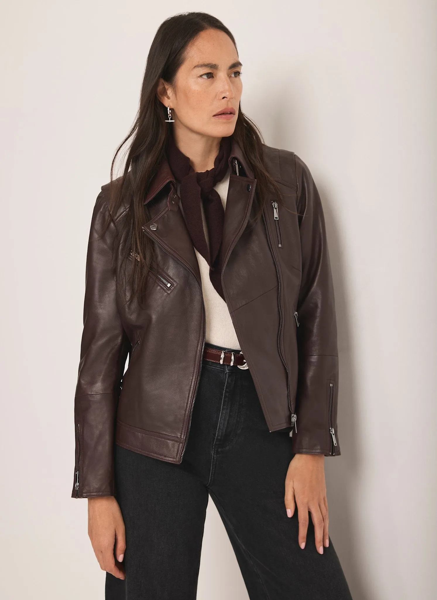 Burgundy Leather Biker Jacket sold by Mint Velvet