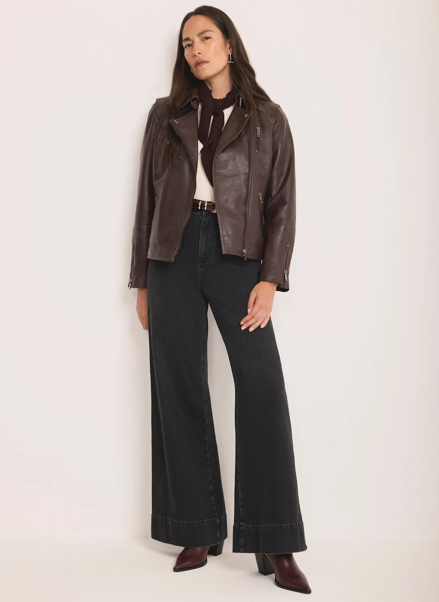 Burgundy Leather Biker Jacket sold by Mint Velvet product image thumbnail 3