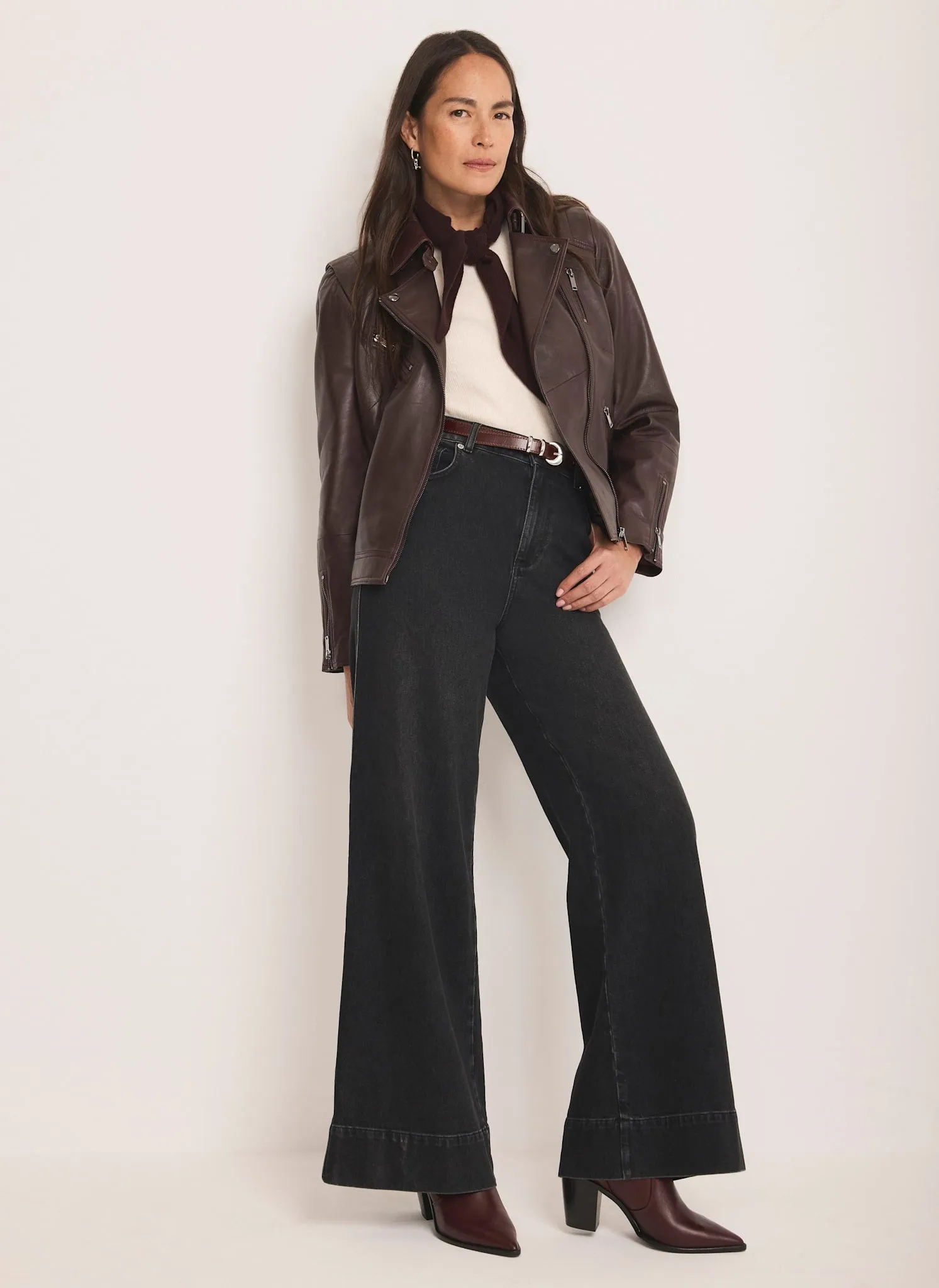 Burgundy Leather Biker Jacket sold by Mint Velvet product image thumbnail 5