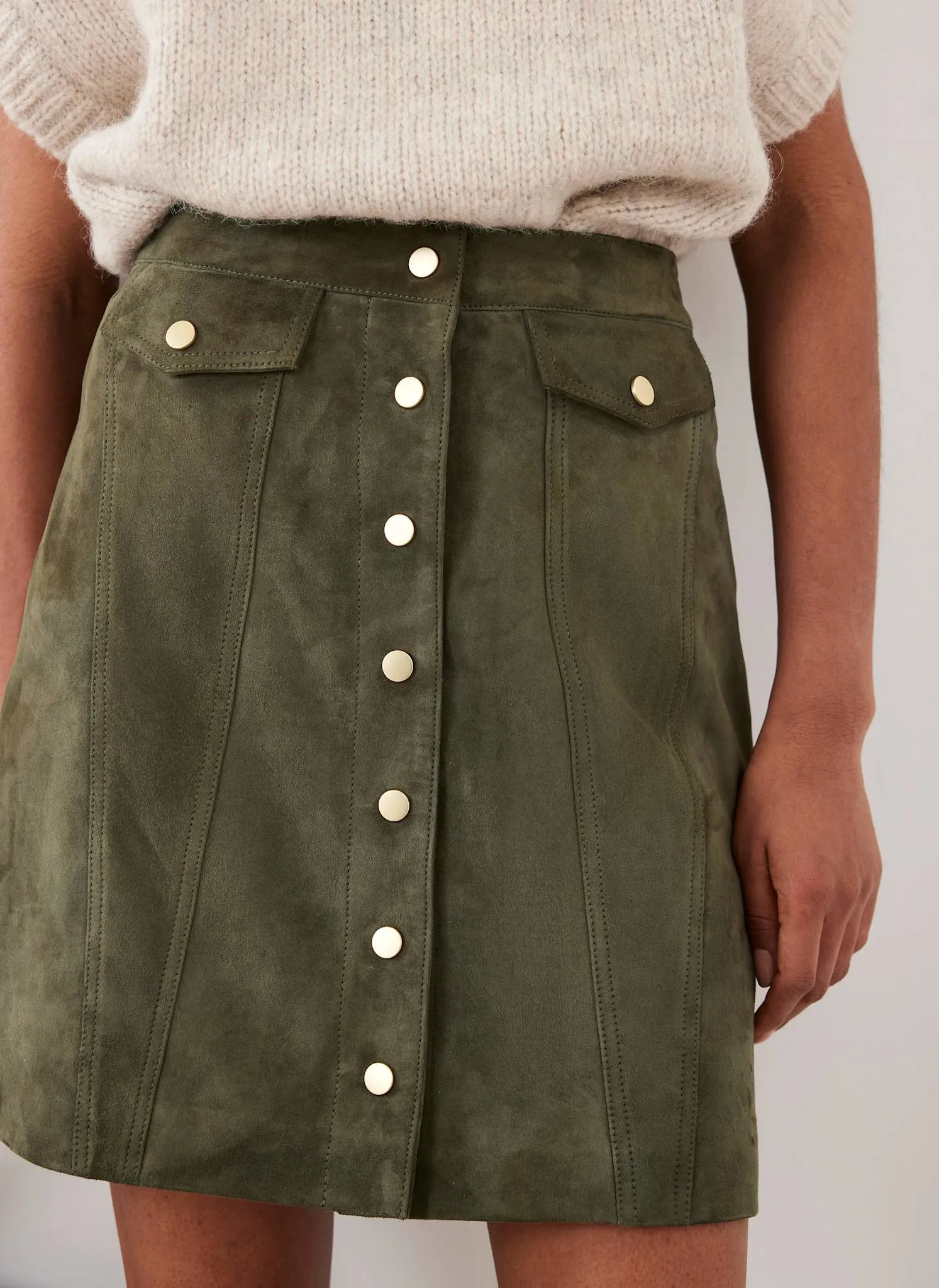 Khaki Suede Mini Skirt sold by Mint Velvet product image thumbnail 4