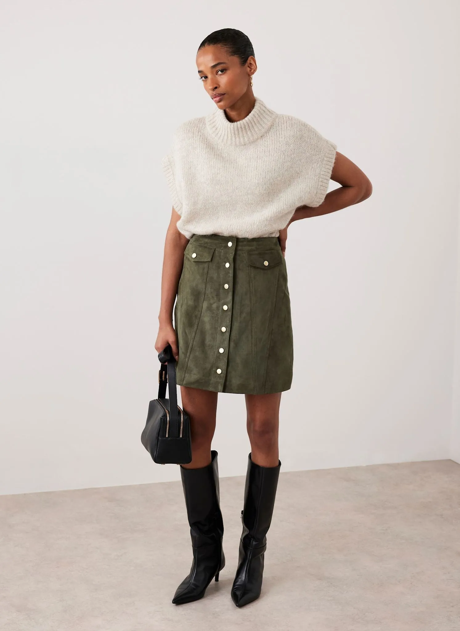 Khaki Suede Mini Skirt sold by Mint Velvet