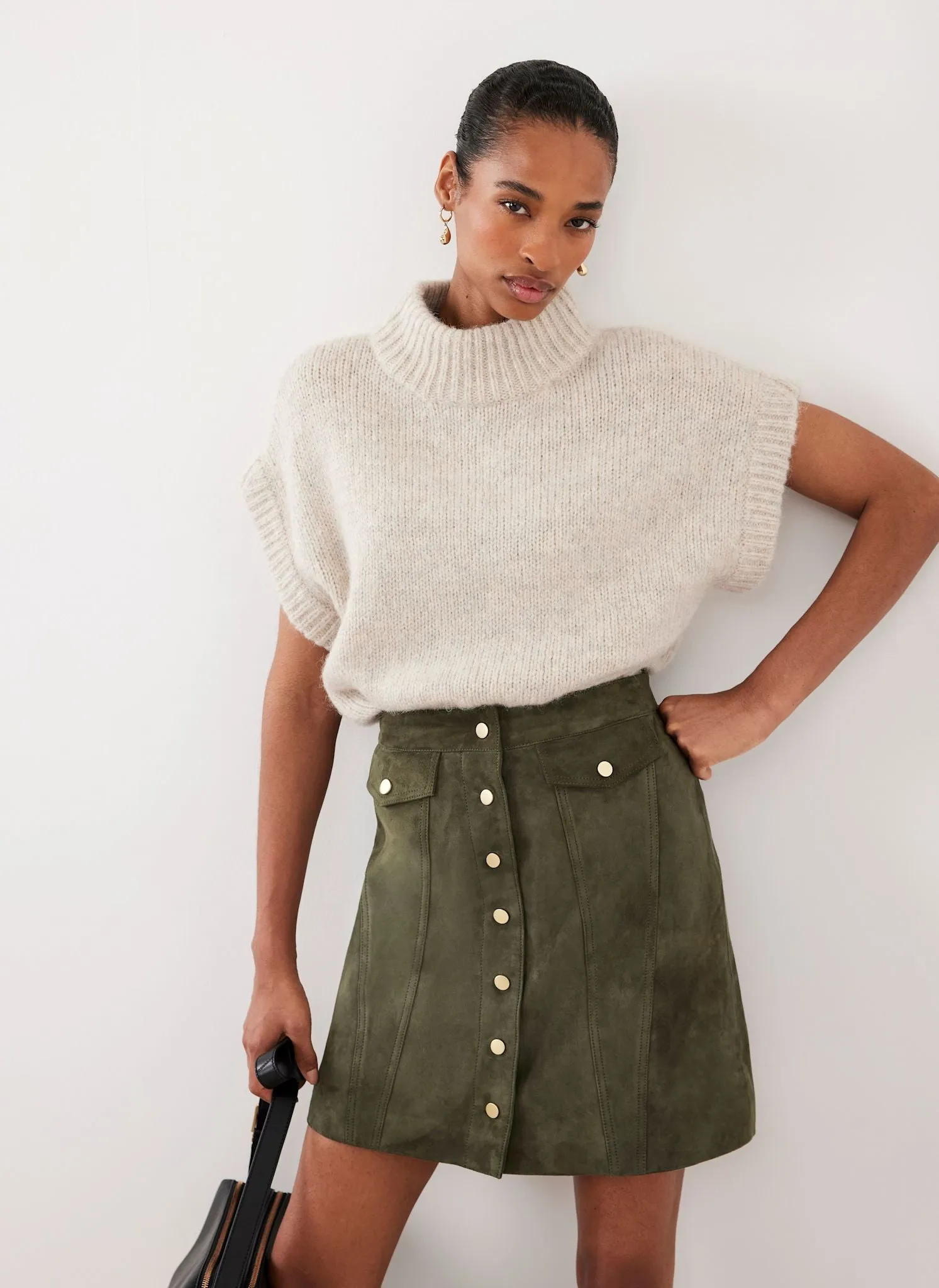Khaki Suede Mini Skirt sold by Mint Velvet product image thumbnail 2
