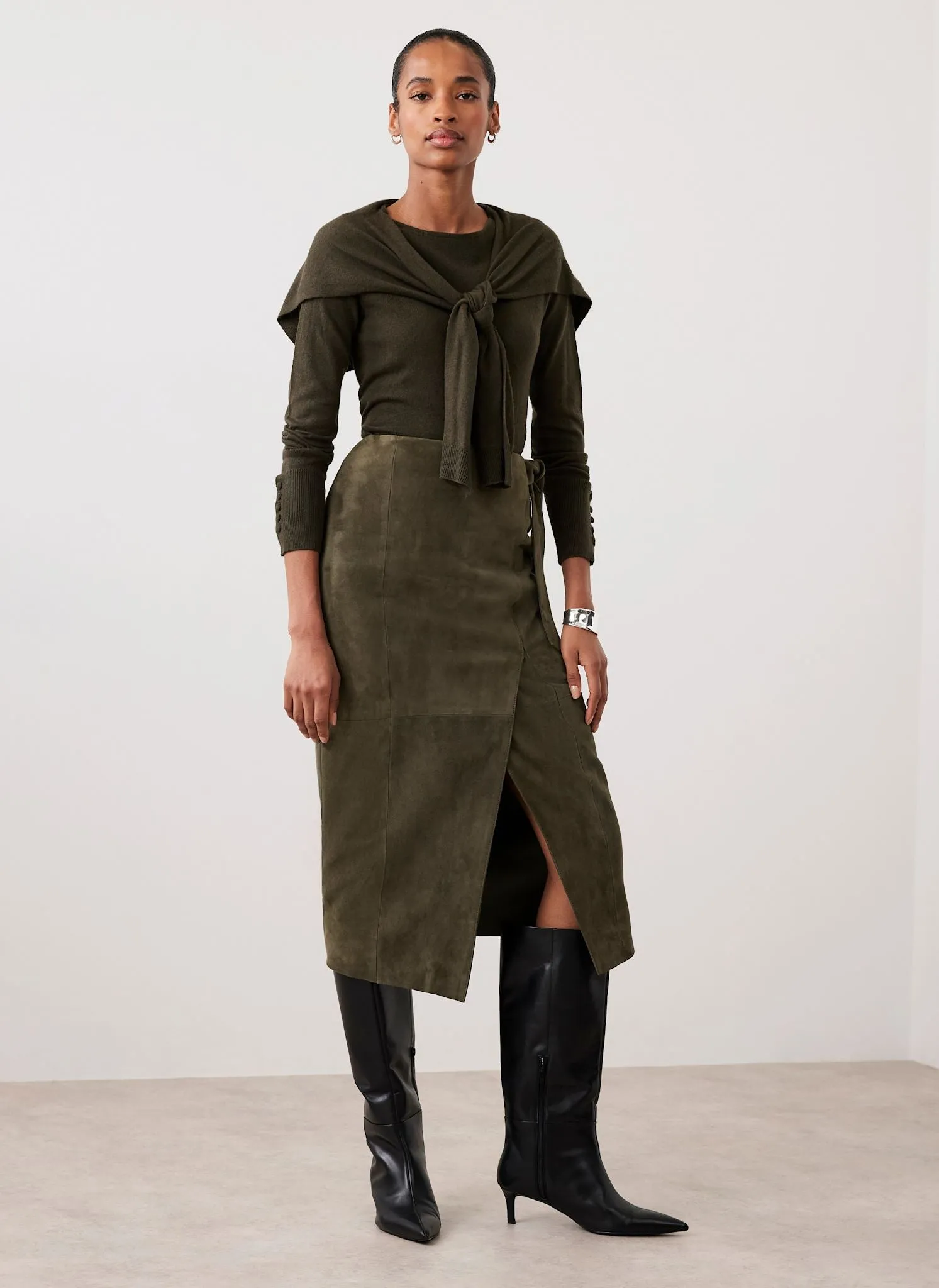 Khaki Suede Midi Skirt sold by Mint Velvet product image thumbnail 3