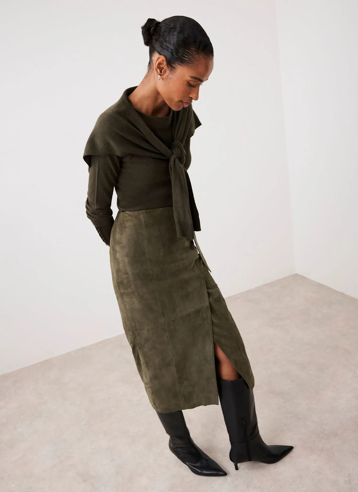 Khaki Suede Midi Skirt sold by Mint Velvet product image thumbnail 2