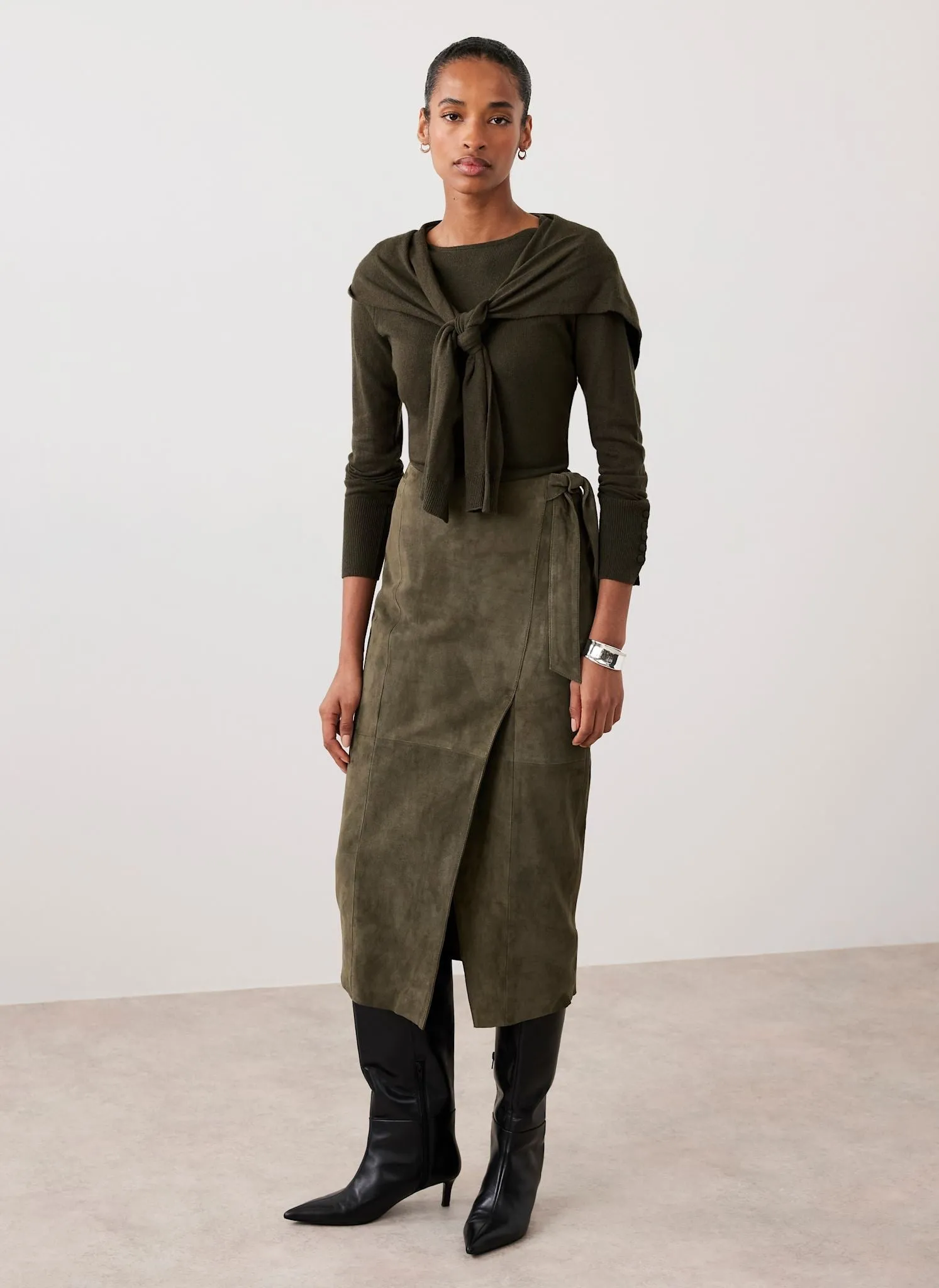 Khaki Suede Midi Skirt sold by Mint Velvet product image thumbnail 5