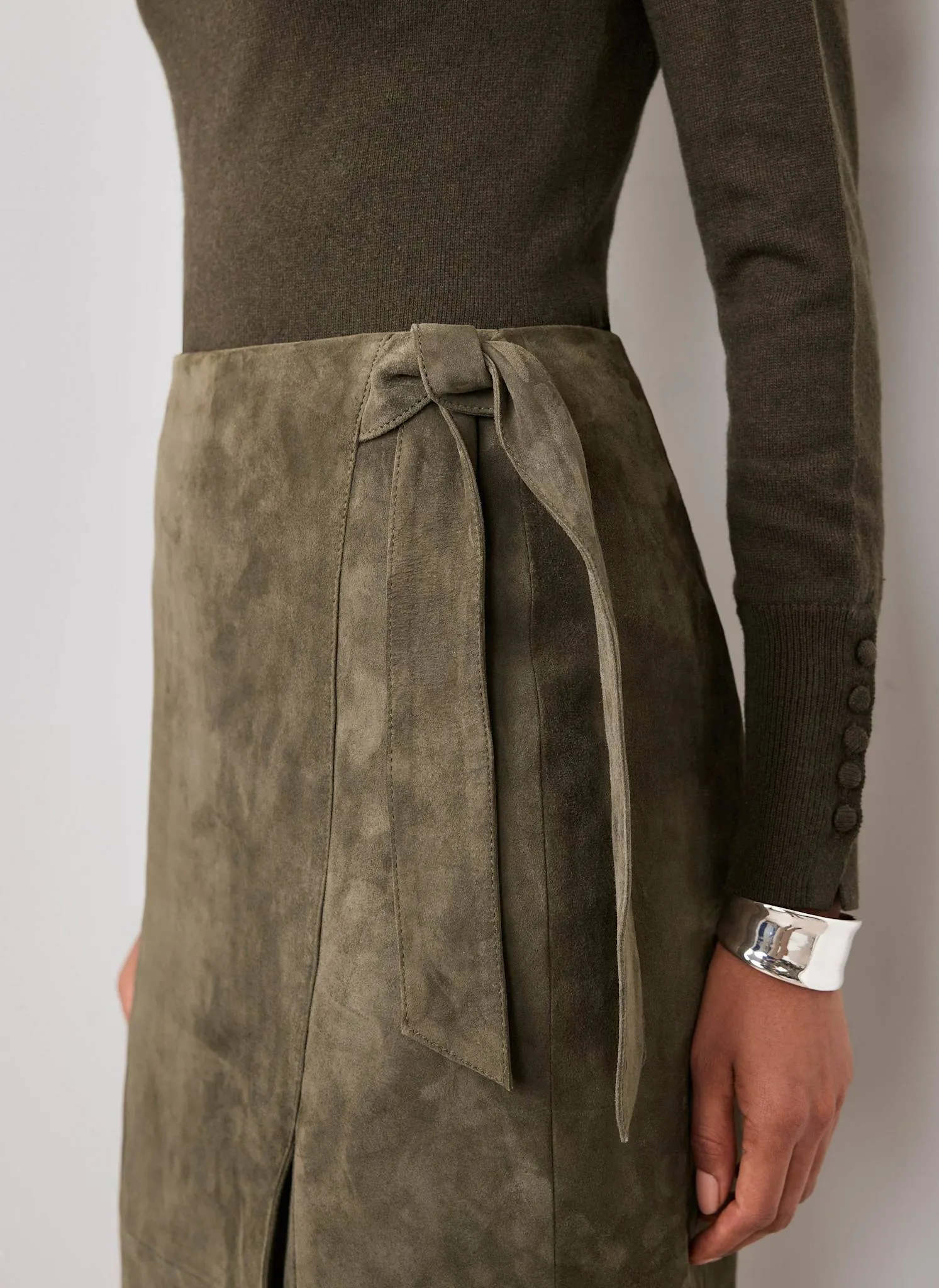 Khaki Suede Midi Skirt sold by Mint Velvet product image thumbnail 4
