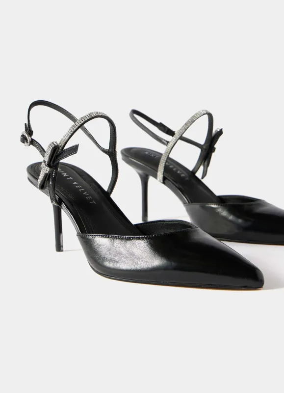 Kai Black Leather Diamante Trim Mid Heels sold by Mint Velvet