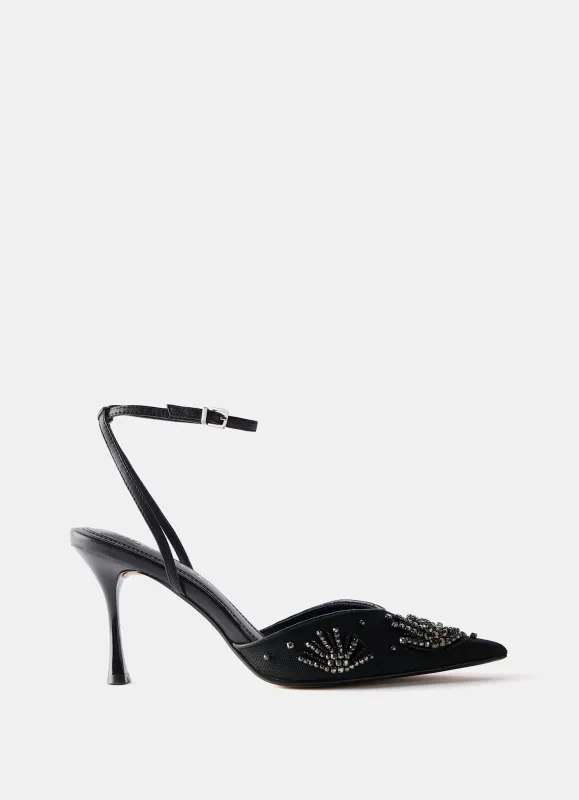 Ari Black Embellished Mesh High Heels sold by Mint Velvet