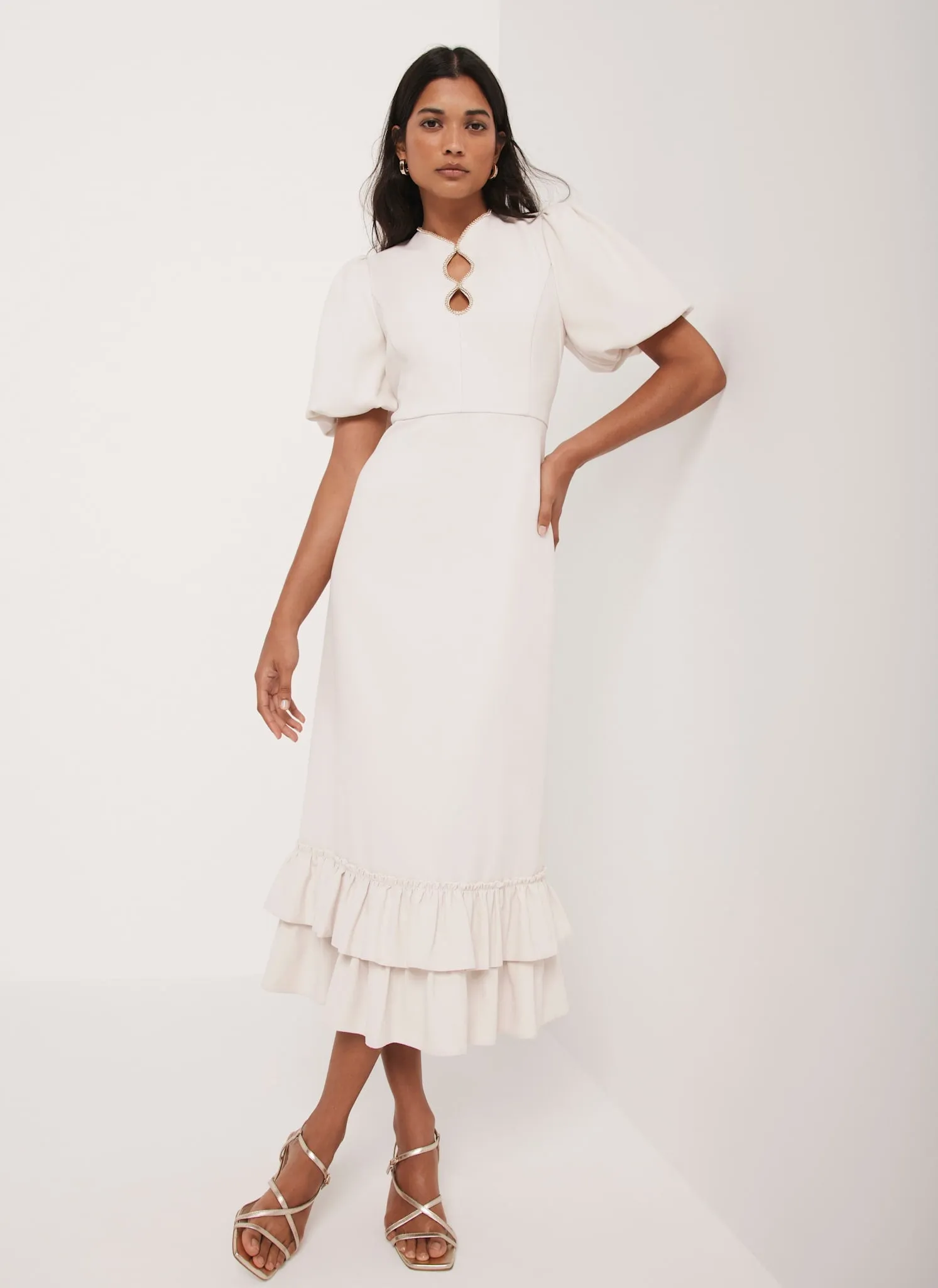 Cream Diamante Trim Midi Dress sold by Mint Velvet