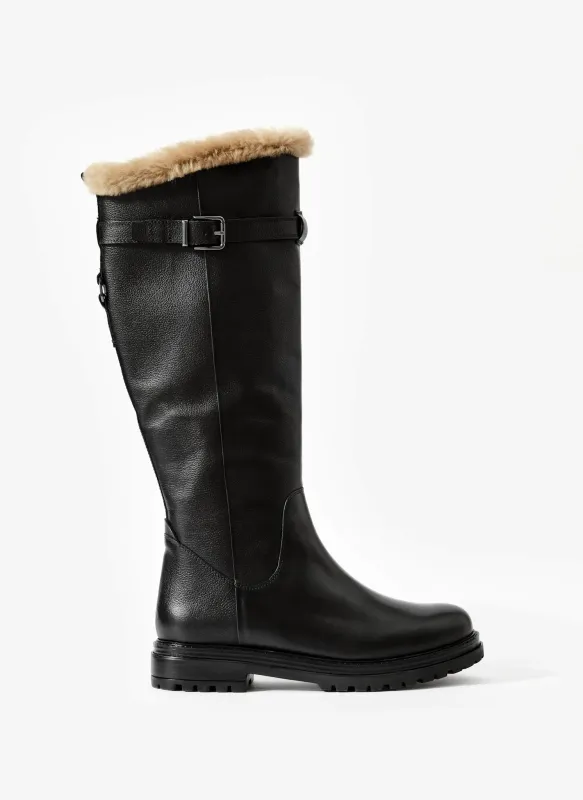 Kara Black Leather Faux Fur Boots made by Mint Velvet