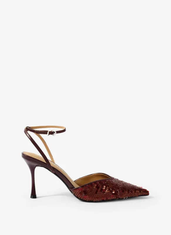Ari Burgundy Sequin High Heels made by Mint Velvet